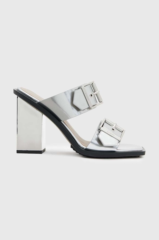 AllSaints klapki skórzane Camille Mule słupek srebrny WF719Z