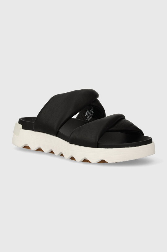 Sorel klapki skórzane VIIBE TWIST SLIDE płaski czarny 2039961010