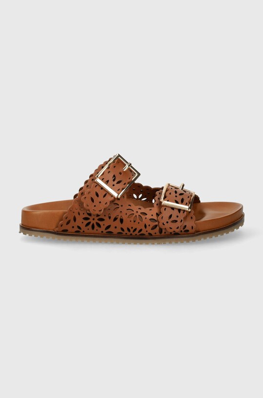 Twinset klapki skórzane 241TCT018.00057 brązowy SS24