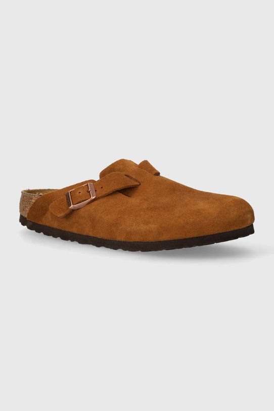 Birkenstock papuci din piele Boston fără toc maro 1027119