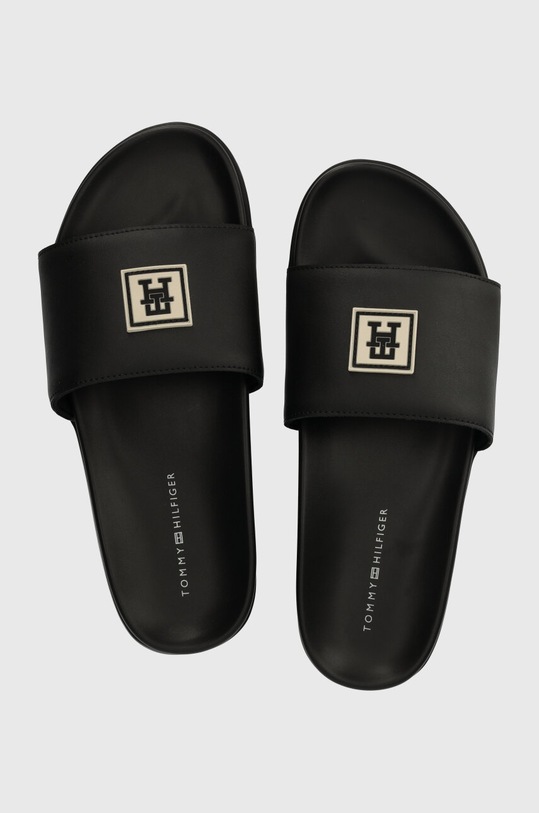 Шкіряні шльопанці Tommy Hilfiger TH RUBBER PATCH LEATHER SANDAL чорний FM0FM05031