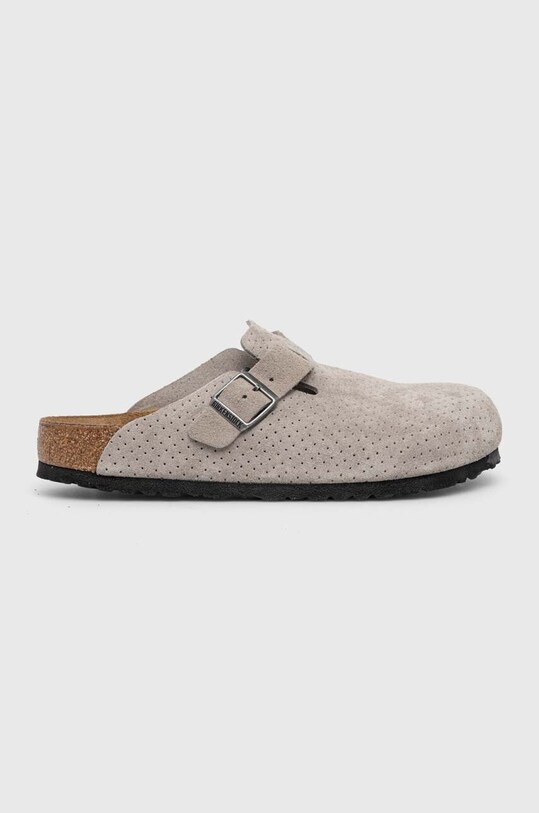 Birkenstock ciabatte slide in camoscio Boston grigio 1027040