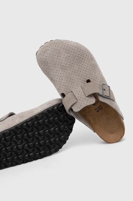 Birkenstock ciabatte slide in camoscio Boston grigio 1027040
