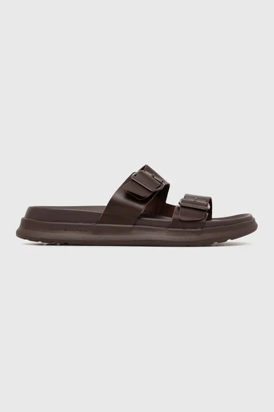 Δερμάτινες παντόφλες Tommy Hilfiger D DENSITY BUCKLE SANDAL καφέ FM0FM05005