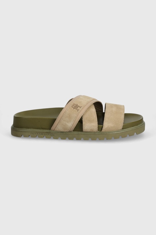 Tommy Hilfiger klapki zamszowe ELEVATED TH CRISS SUEDE SANDAL FM0FM05065 beżowy SS24