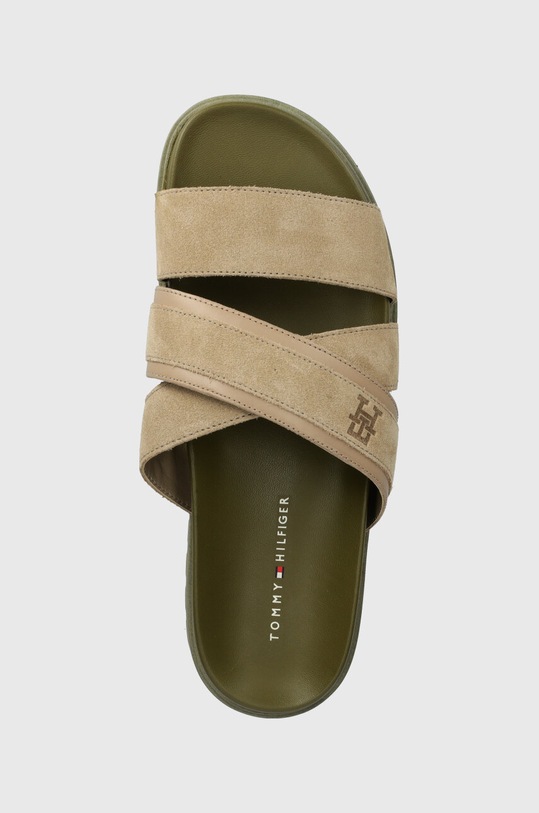 Tommy Hilfiger klapki zamszowe ELEVATED TH CRISS SUEDE SANDAL beżowy FM0FM05065