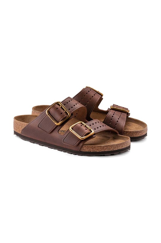 Birkenstock klapki skórzane Arizona Bold Gap brązowy 1022605