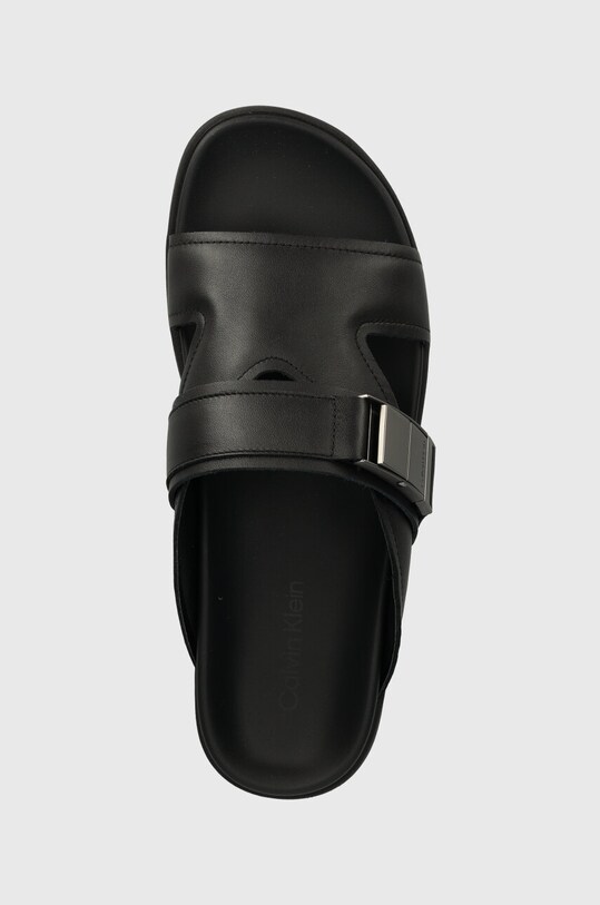 Calvin Klein infradito in pelle 3 STRAP W/ ICONIC PLAQUE nero HM0HM01382