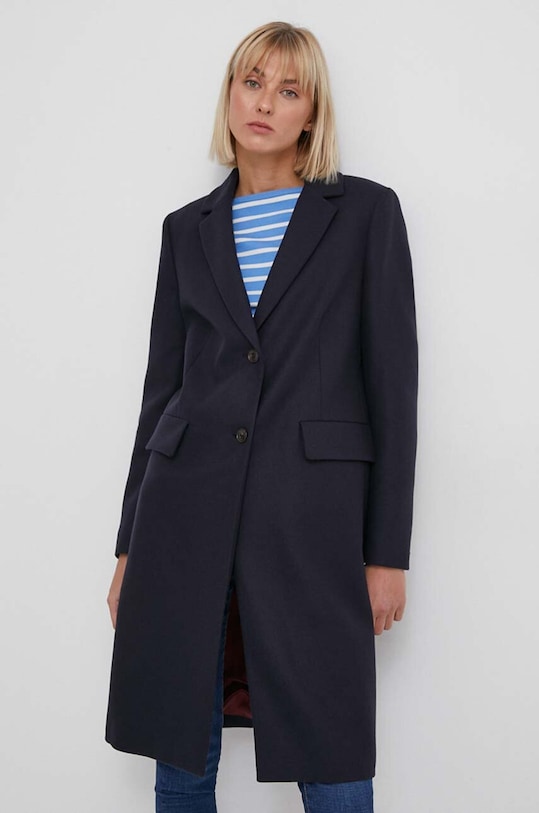 Вовняне пальто Tommy Hilfiger з підкладкою темно-синій WW0WW41662