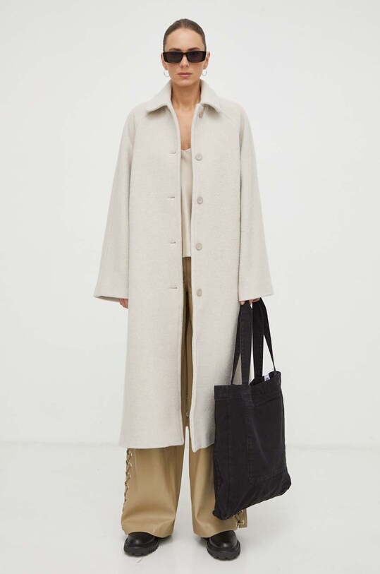 Vlnený kabát Samsoe Samsoe AFRA F23400110 béžová SS24