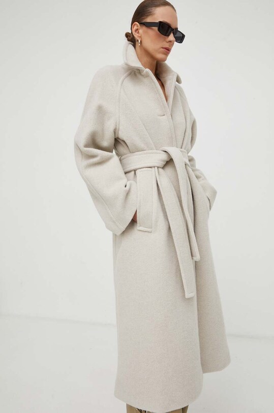 Vlnený kabát Samsoe Samsoe AFRA béžová F23400110