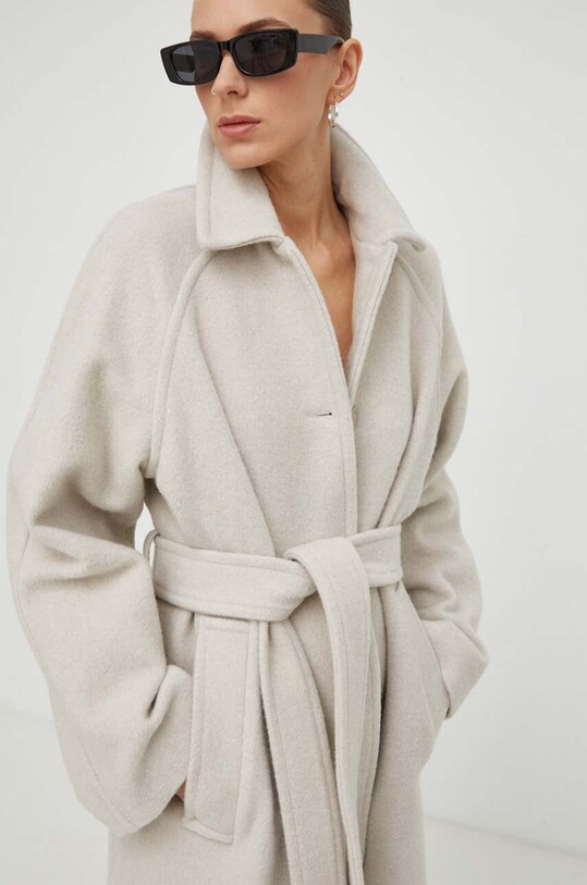 Vlnený kabát Samsoe Samsoe AFRA F23400110 béžová