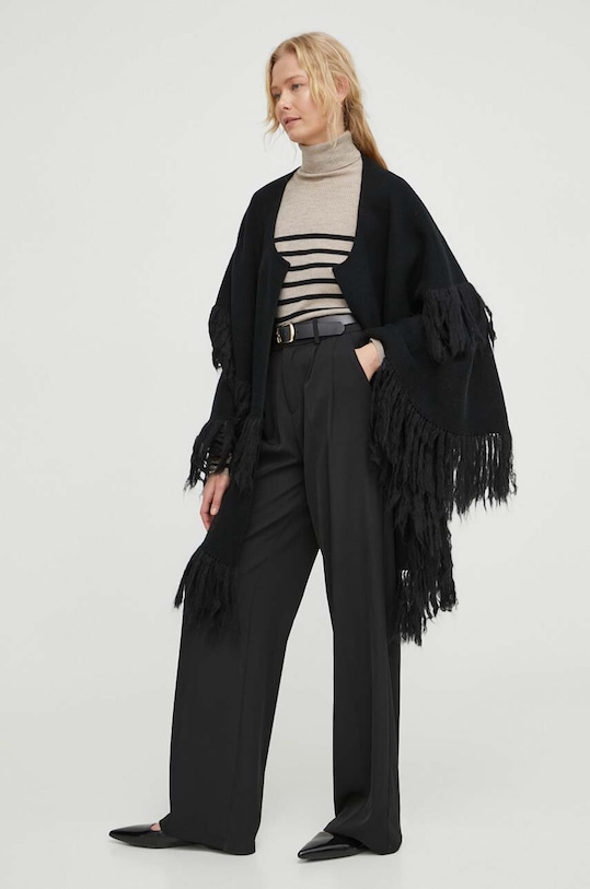 Шерстяное пончо By Malene Birger Q72091002 чёрный SS24