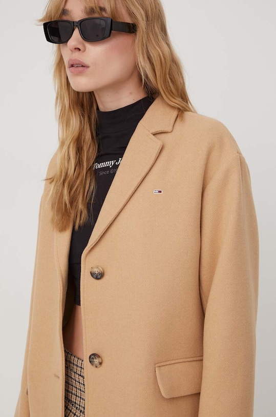 Kabát s prímesou vlny Tommy Jeans béžová DW0DW17232
