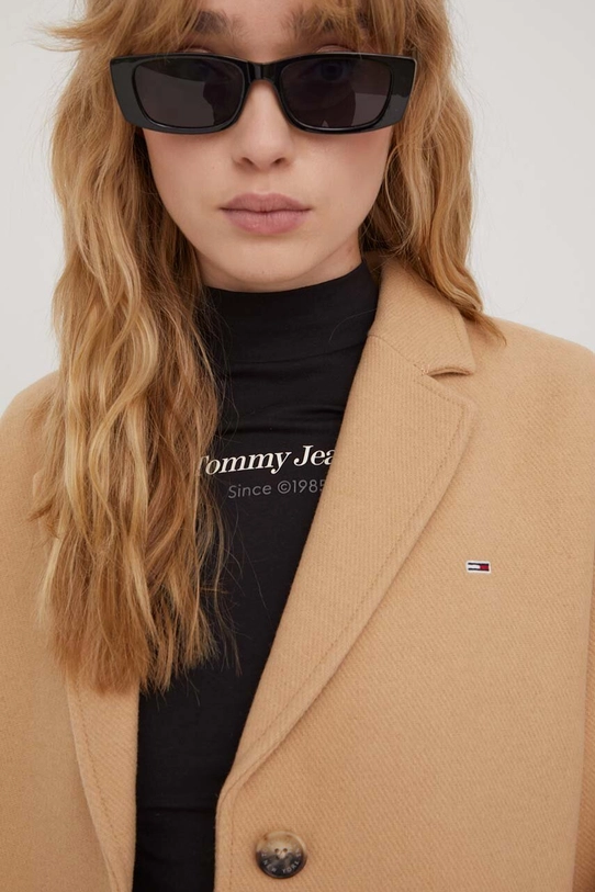 Tommy Jeans płaszcz z domieszką wełny DW0DW17232 beżowy