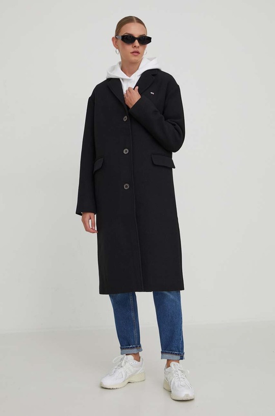Tommy Jeans płaszcz z domieszką wełny bez kaptura czarny DW0DW17232