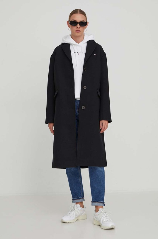 Tommy Jeans płaszcz z domieszką wełny DW0DW17232 czarny SS24