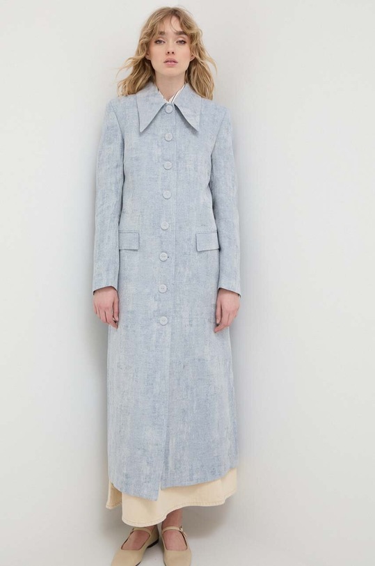 Kabát s lněnou směsí Tiger Of Sweden Alaria nezateplené modrá S72199001