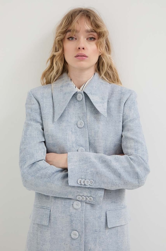 Kabát s lněnou směsí Tiger Of Sweden Alaria modrá S72199001