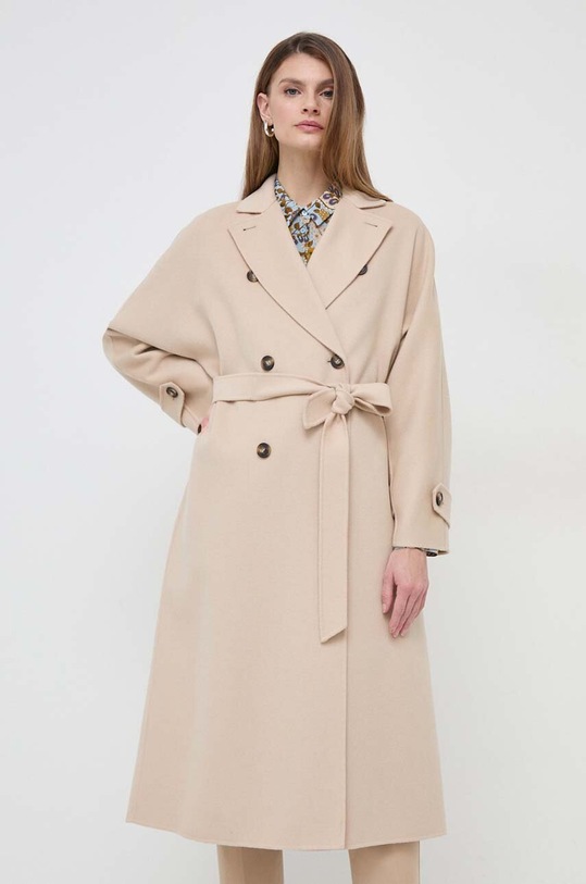 Weekend Max Mara płaszcz wełniany bez kaptura beżowy 2415011031600