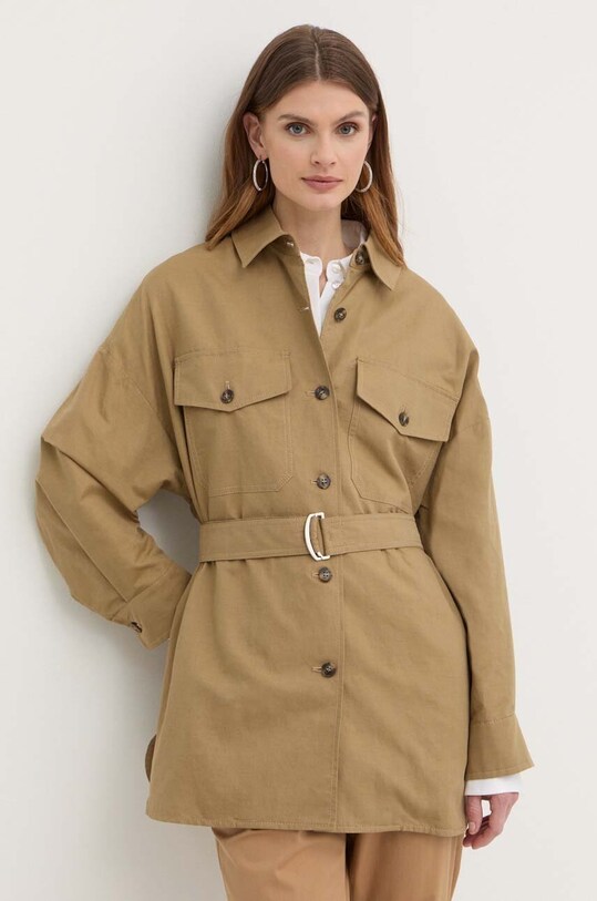 Kabát s prímesou ľanu Weekend Max Mara oversize béžová 2415041082600