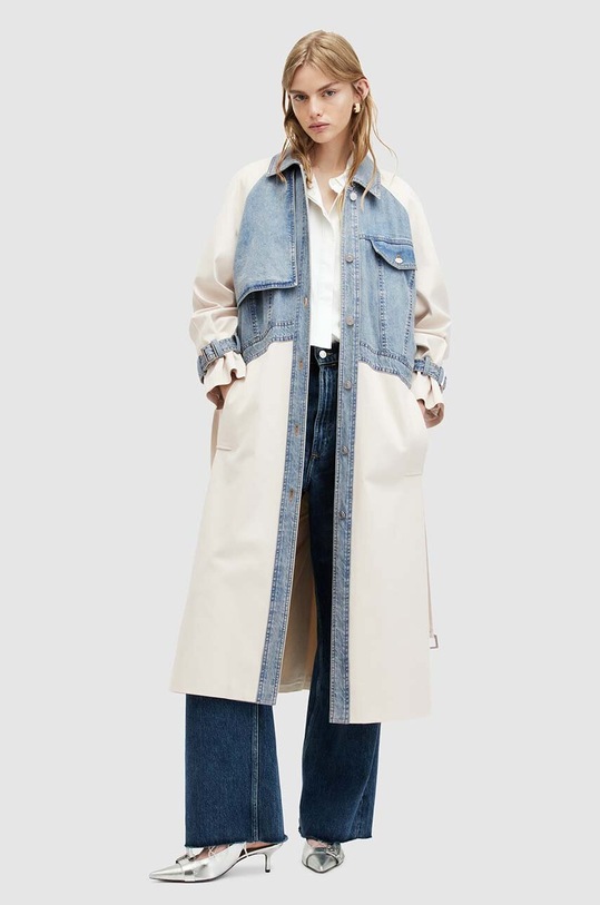 AllSaints trencz bawełniany DAYLY TRENCH bez kaptura beżowy WO508Z