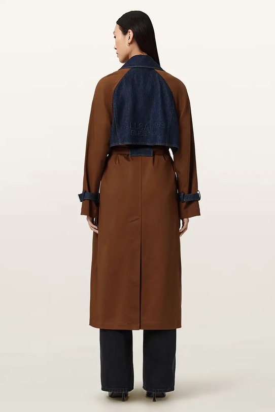 AllSaints trencz damski z bawełną DAYLY TRENCH WO508Z brązowy SS26