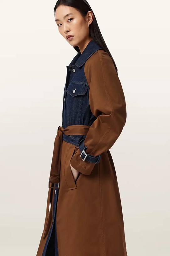 AllSaints trencz damski z bawełną DAYLY TRENCH WO508Z brązowy