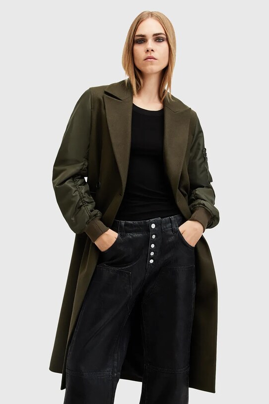 Пальто с шерстью AllSaints PAULAH без капюшона зелёный W007OZ