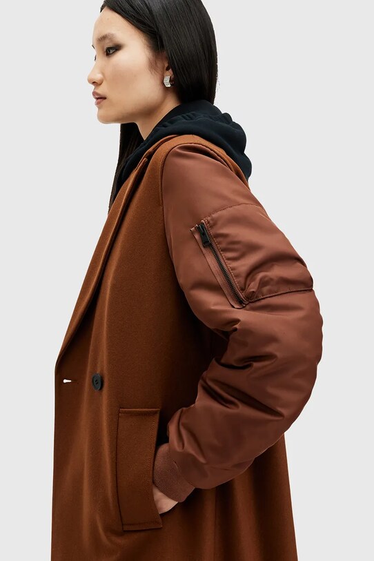 Îmbrăcăminte AllSaints palton de lana PAULAH W007OZ maro