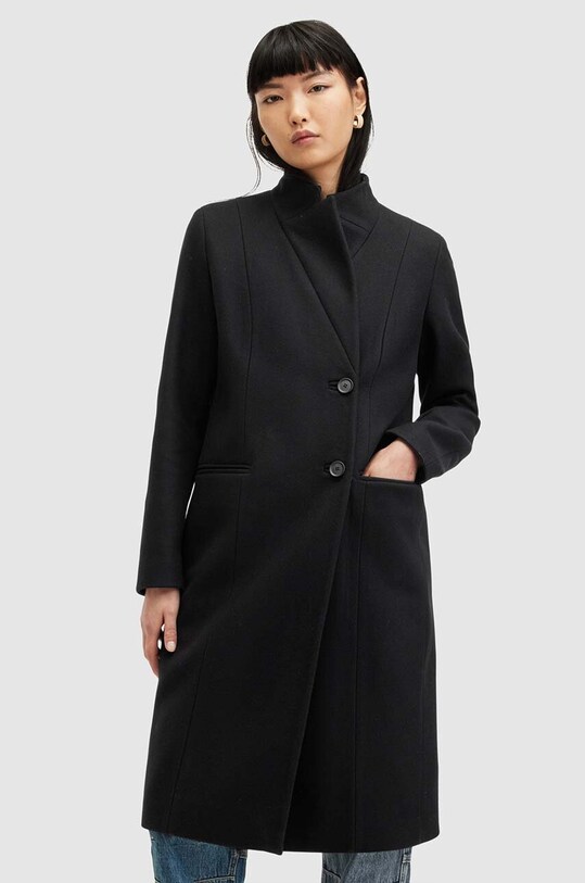 AllSaints płaszcz wełniany SIDNEY czarny W008OZ
