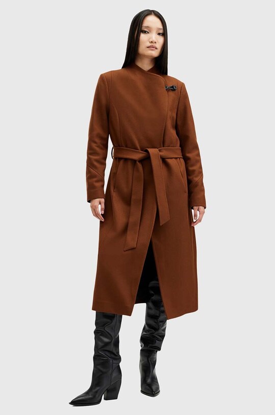 Шерстяное пальто AllSaints RILEY коричневый W009OZ
