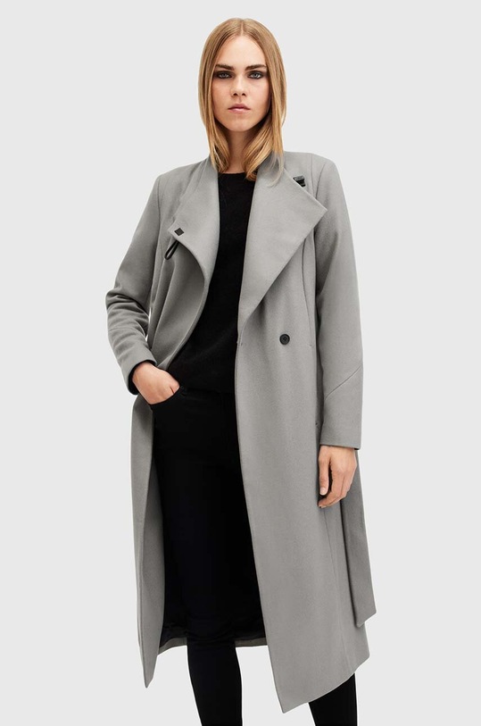 Vlněný kabát AllSaints RILEY nezateplené šedá W009OZ