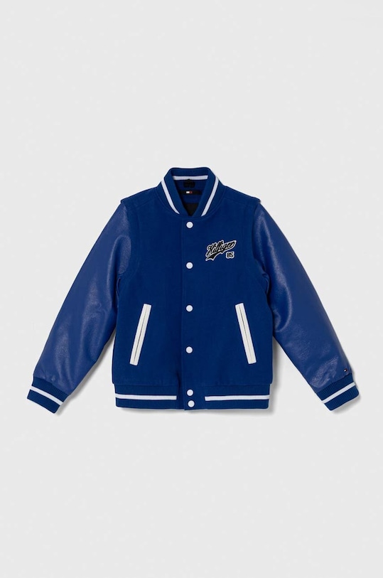 Tommy Hilfiger kurtka bomber dziecięca z domieszką wełny bez kaptura niebieski KB0KB08879.PPYH