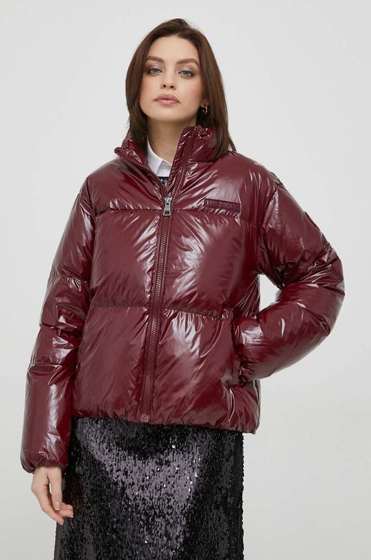 Tommy Hilfiger kurtka puchowa bez kaptura bordowy WW0WW41658