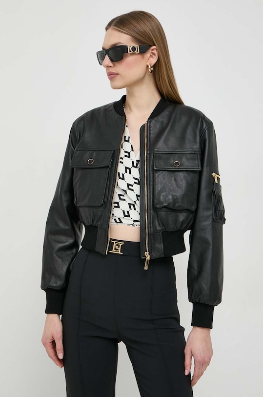 Elisabetta Franchi kurtka bomber skórzana nieocieplane czarny GD35Z41E2