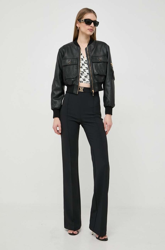Elisabetta Franchi kurtka bomber skórzana GD35Z41E2 czarny SS24
