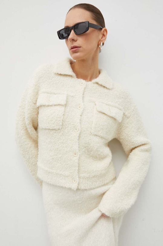 Samsoe Samsoe kardigan z domieszką wełny EMILIE z domieszką wełny beżowy F23400049