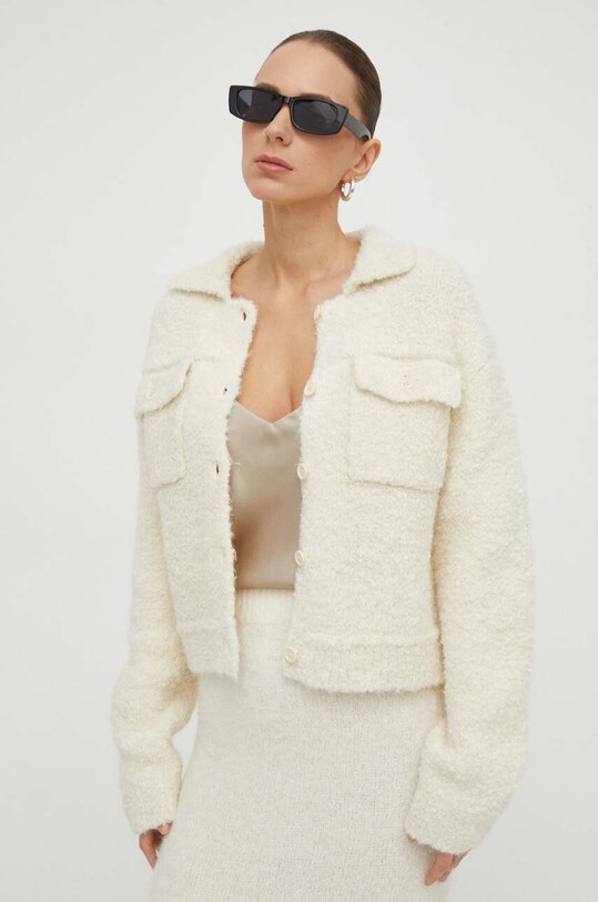 Samsoe Samsoe kardigan z domieszką wełny EMILIE beżowy F23400049