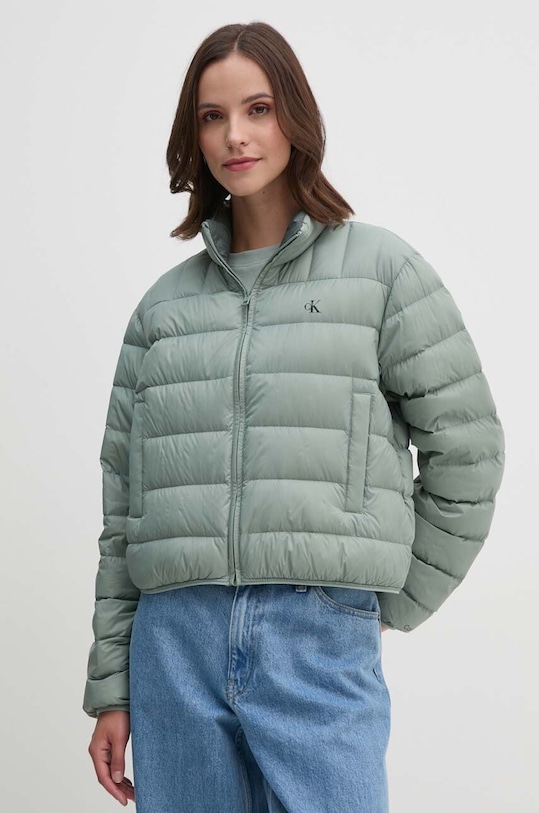 Péřová bunda Calvin Klein Jeans přechodné zelená J20J222585