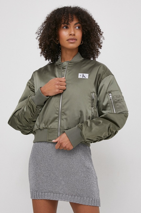Calvin Klein Jeans kurtka bomber bez kaptura zielony J20J222591