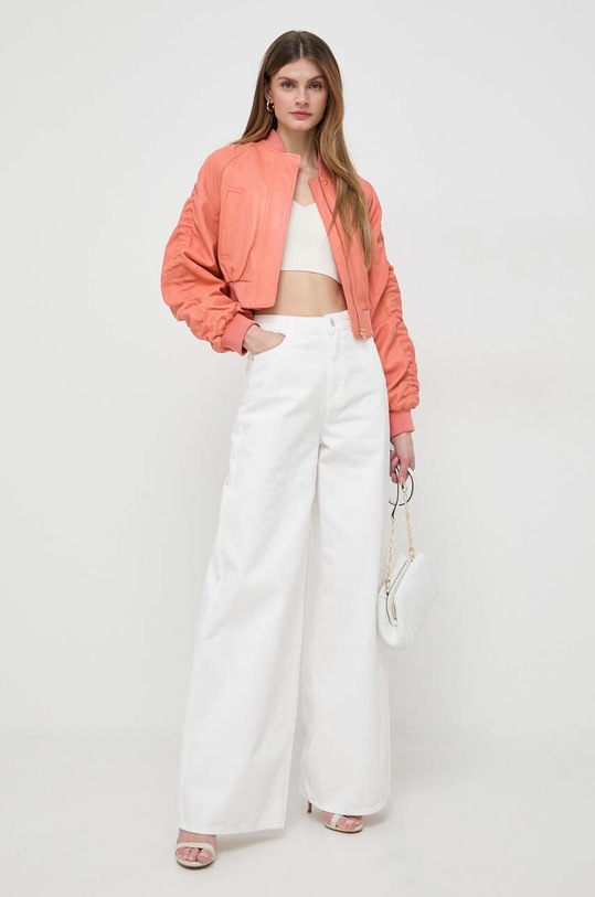 Pinko giacca in pelle stile bomber 102988.A1NL arancione SS24