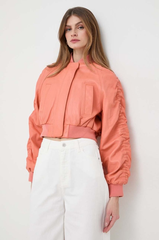 Pinko giacca in pelle stile bomber arancione 102988.A1NL