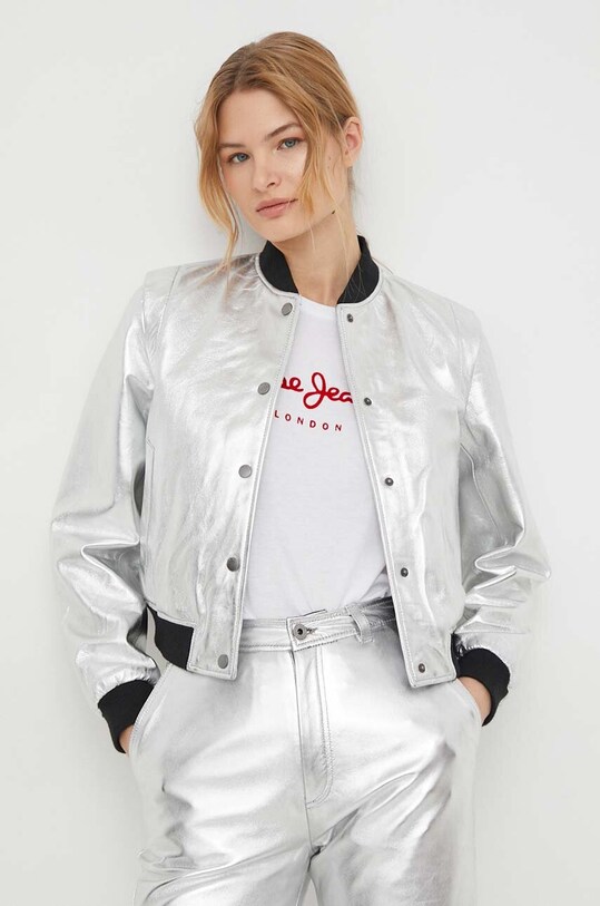 Кожаная куртка Pepe Jeans SELENA кожа серебрянный PL402325