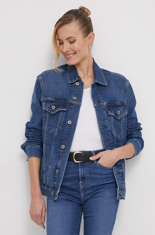 Pepe Jeans kurtka jeansowa BOYFRIEND JACKET bez kaptura granatowy PL402382HT7
