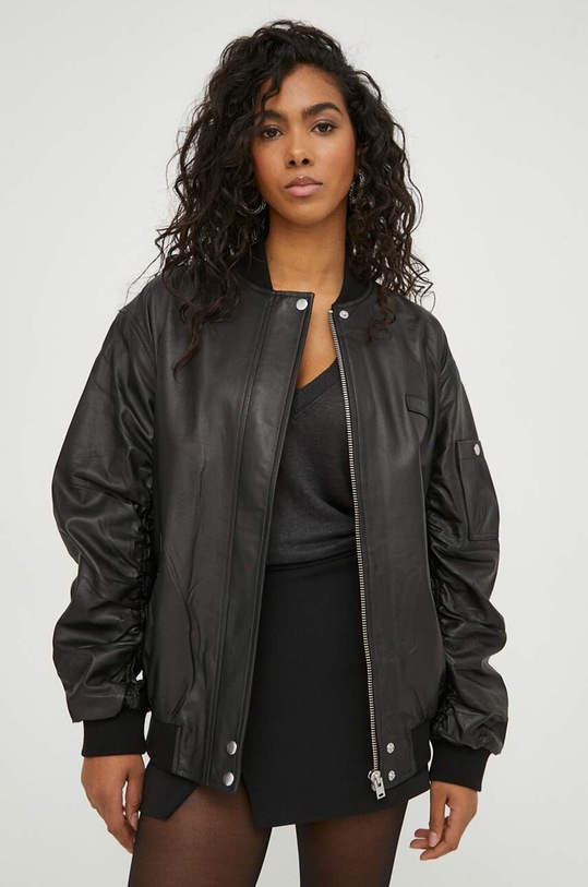 IRO geaca bomber de piele necaptusit negru WP137KEREM