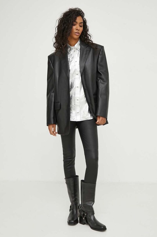 Кожаная рубашка IRO WP100NAZIL серебрянный SS24