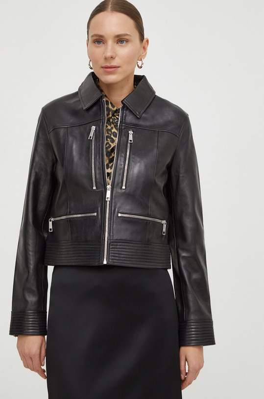 The Kooples kurtka skórzana nieocieplane czarny FCUI28002K