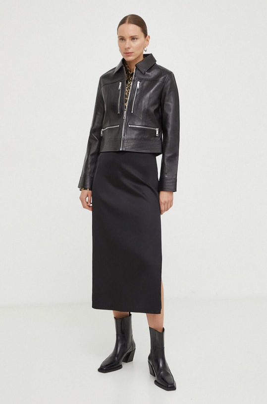 The Kooples kurtka skórzana FCUI28002K czarny SS24