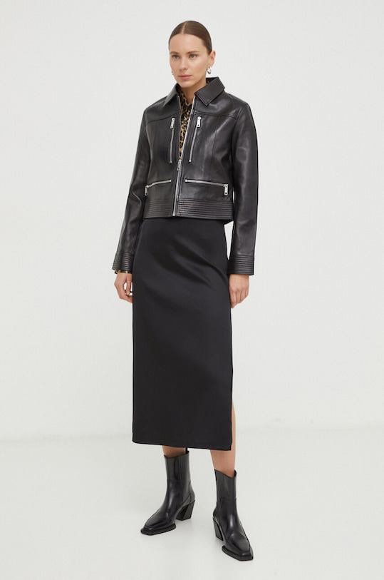 The Kooples kurtka skórzana FCUI28002K czarny SS24